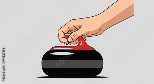 Close Up Hand Gripping Curling Stone Ready To Slide Sport