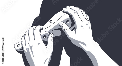 Close Up Hands Manipulating Sleek Device With Precision