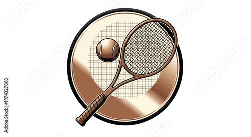 Classic Tennis Equipment Emblem With Racket And Ball Icon