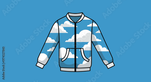Cloud Pattern Bomber Jacket With Blue Sky Background Design