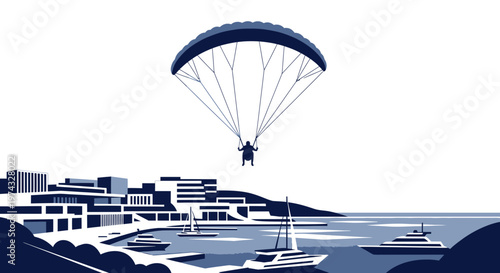Coastal City Paragliding Adventure Above Luxury Yachts And Modern Architecture