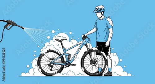 Cleaning A Mountain Bike After Trail Riding With A Pressure Washer