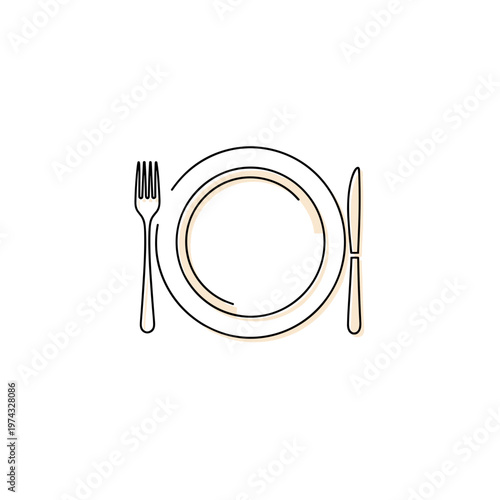 Minimalistic dining table setting with fork and knife on plate  