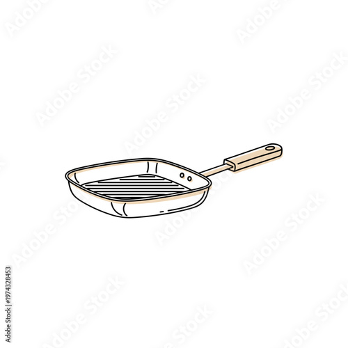 Square grill pan with wooden handle and non-stick surface  