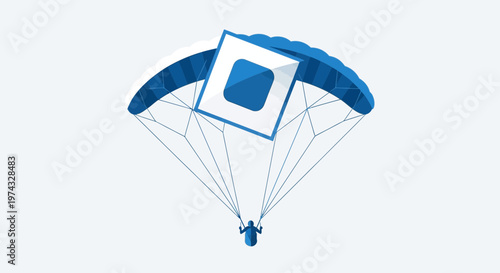 Conceptual Abstract Square Descending Safely Under Blue Parachute