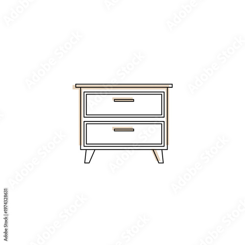 Simple line drawing of modern nightstand with two drawers  