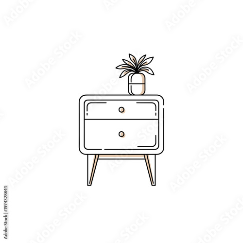 Modern nightstand with drawers and potted plant on top  