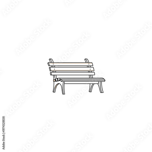 Wooden park bench in simplistic line art style  