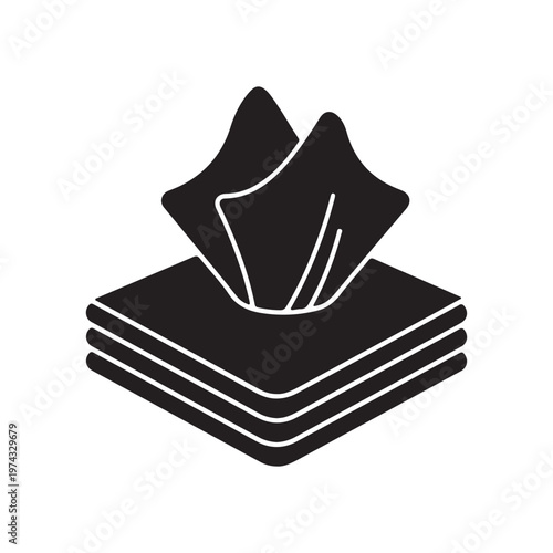Napkin black glyph icon. Soft wipes. Kitchen towels. Clean linen sheets. Textile products, household cloths. Domestic material item. Silhouette symbol on white space. Vector isolated illustration
