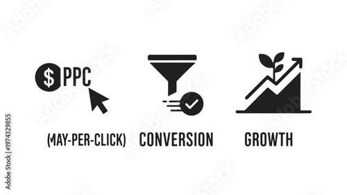 PPC Advertising Concept With Pay Per Click Conversion Growth Icons
