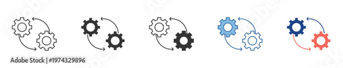 Interconnected gears with circular arrows icon set representing continuous system processes, workflow automation, and technological integration for business solutions and operational efficiency