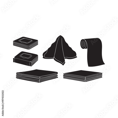 Napkin black glyph icon. Soft wipes. Kitchen towels. Clean linen sheets. Textile products, household cloths. Domestic material item. Silhouette symbol on white space. Vector isolated illustration
