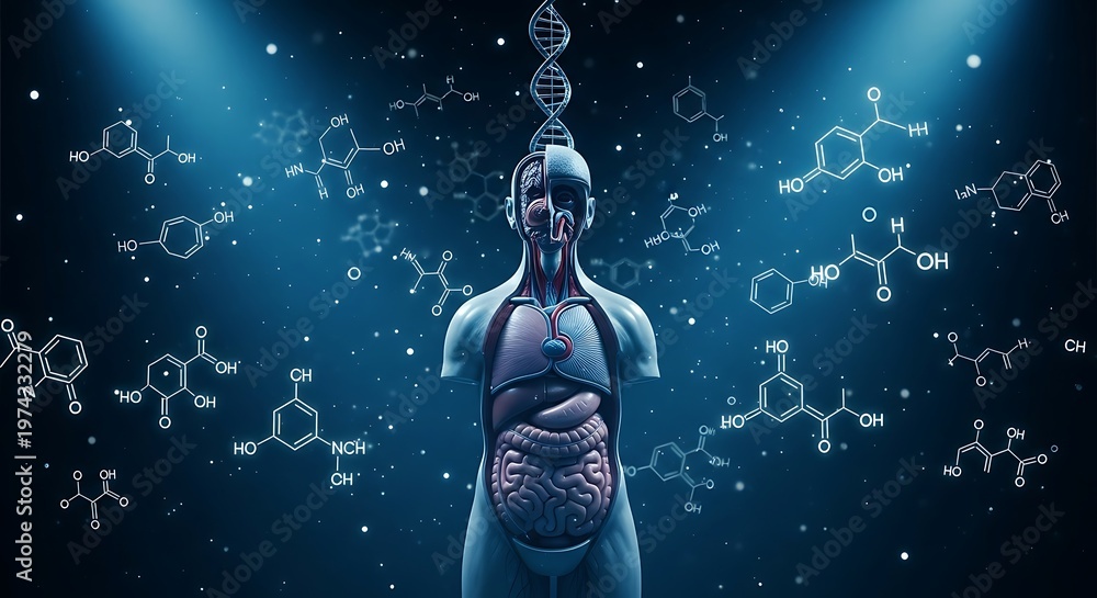 Fototapeta premium Human Anatomy and Molecular Structures - A Scientific Visualization.