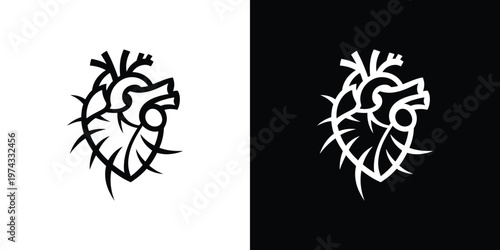 Black and white heart shaped thorn symbol