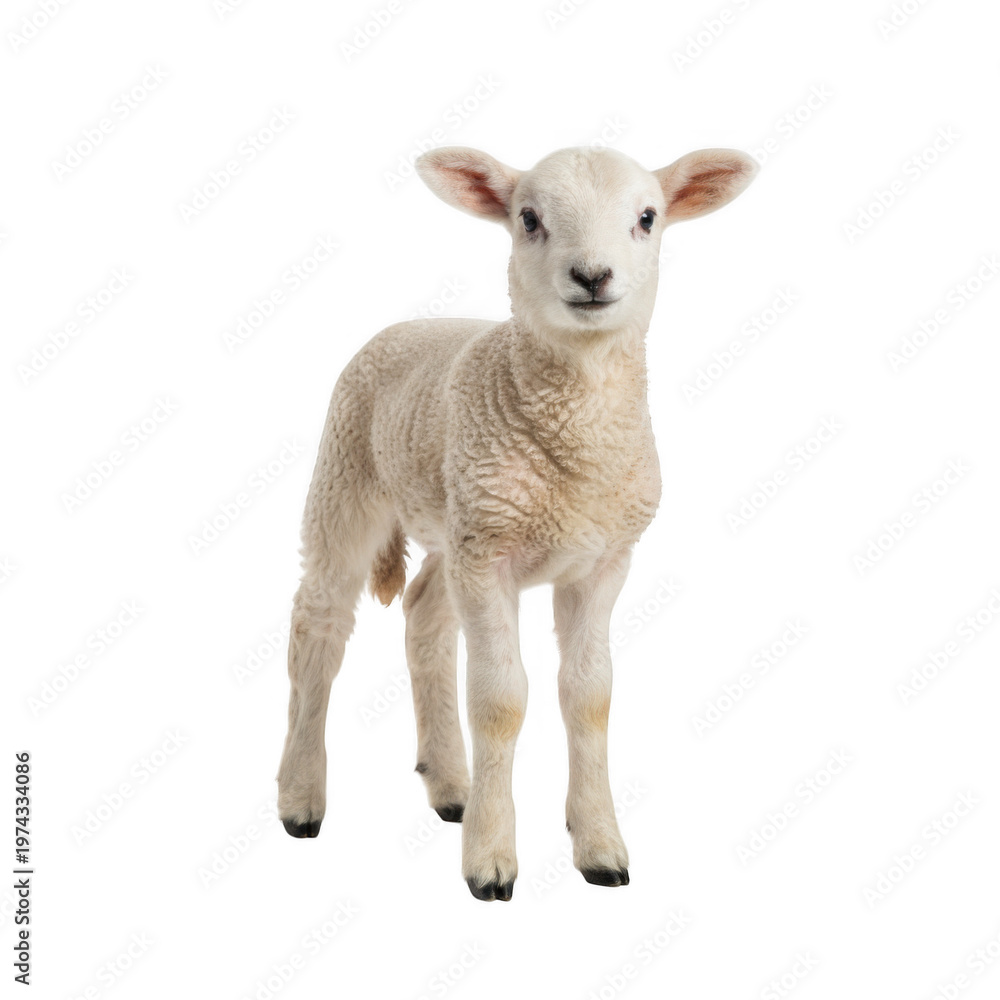 Fototapeta premium Young white lamb standing full body isolated on a transparent background