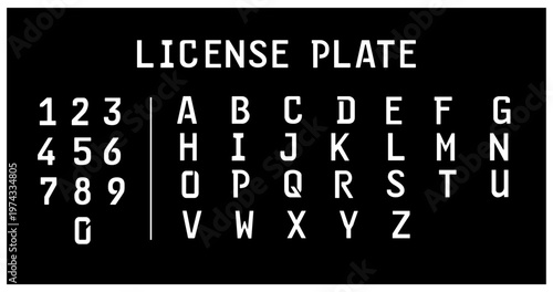 License plate font letters and numbers Car license plate writing style. vector illustration