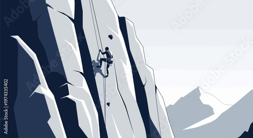 Conquering Majestic Summits A Solitary Climber Ascends a Rugged Mountain Face