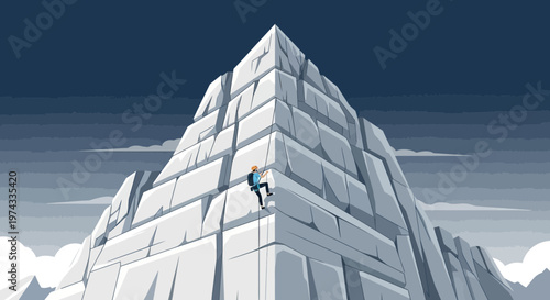 Conquering The Summit A Solo Climber Ascends A Majestic Ice Covered Peak