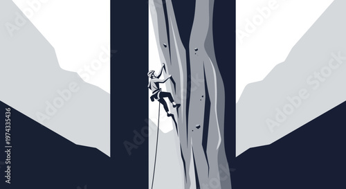 Conquering Vertical Heights A Lone Climber Ascends A Rugged Mountain Face