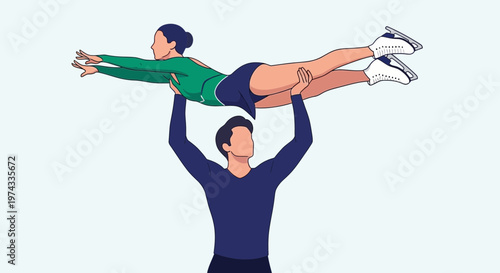 Couple Performs Synchronized Figure Skating Lift