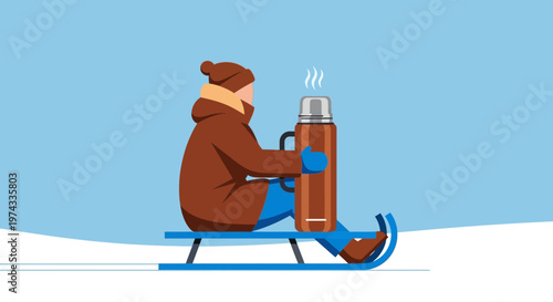 Cozy Winter Sled Ride With Warm Beverage Companion