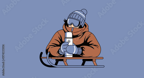 Cozy Winter Sledding Enjoyment With Warm Beverage Comfort