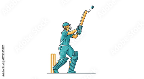 Cricket Player In Action With Bat And Ball