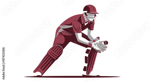 Cricket Player In Protective Gear Ready To Catch The Ball