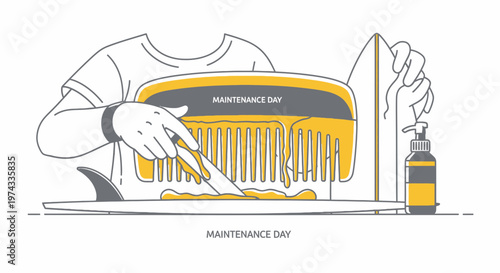 Creative Hair Care Routine Illustration With Comb And Surfboard