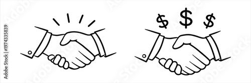Illustrative icons depicting successful business agreements and financial transactions