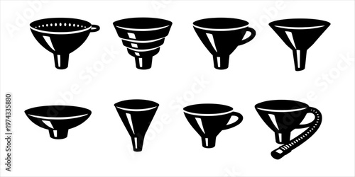Collection of Different Types of Funnel Icons in Black and White