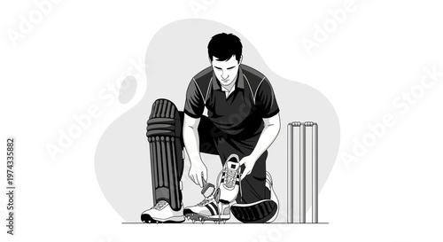 Cricket Player Preparing Gear For A Game