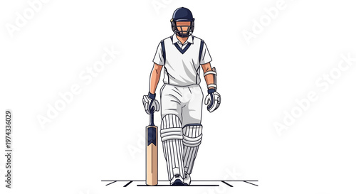Cricket Player With Bat Ready For Action On Field