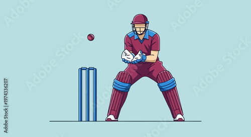 Cricket Wicket Keeper Ready To Catch Ball Minimalist Sport Illustration