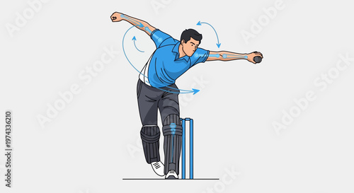 Cricket Bowler Action Sequence Demonstrating Arm Mechanics