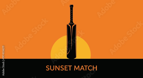 Cricket Bat Silhouette Against A Vibrant Sunset Sky