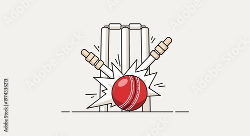 Cricket Batting Action Stumps And Ball Dynamic Sports Illustration