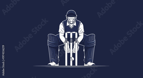 Cricket Wicketkeeper Crouching Ready To Play Sport Illustration
