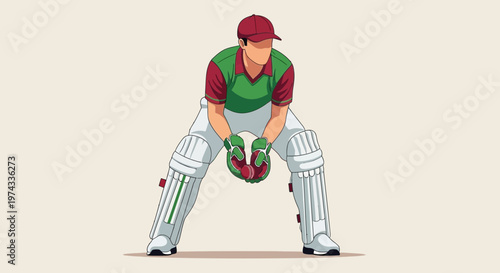 Cricket Wicketkeeper Ready To Catch Ball Dynamic Sports Illustration