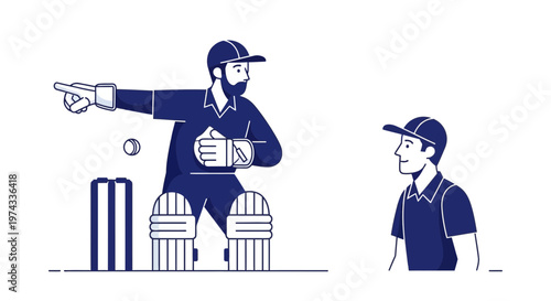 Cricket Match Action Featuring Wicketkeeper Giving Instructions To Batsman Minimalist Style