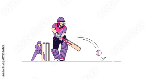 Cricket Match Action Sport Graphic With Batsman And Wicket Keeper Dynamic Illustration
