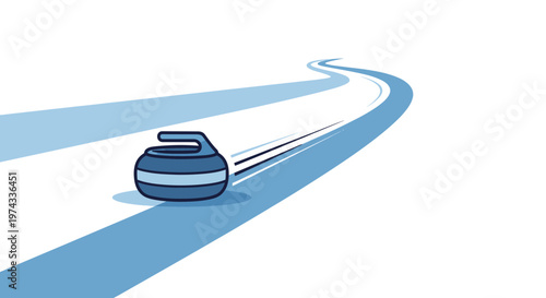 Curling Stone Sliding Down Ice Path Towards Target