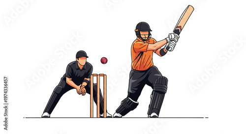 Cricket Match Action Batting And Fielding Dynamic Sport Illustration