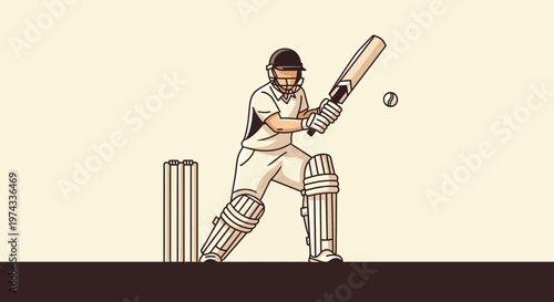 Cricket Player Action Shot Minimalist Illustration Sporty Appeal