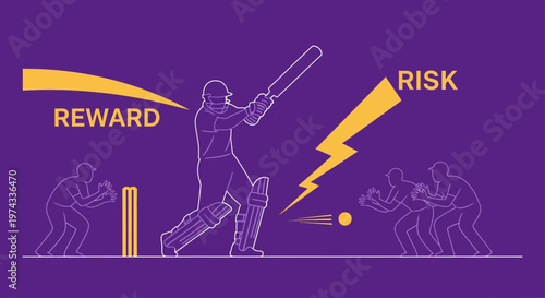 Cricket Match With Reward And Risk Symbolizing Strategy And Consequence