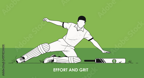 Cricket Player Diving for the Ball Demonstrating Determination and Athleticism Minimalist Graphic