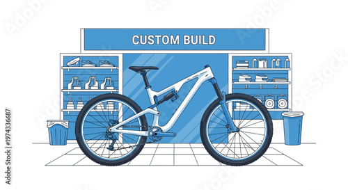 Custom Bicycle Build Concept Illustration In Blue Tones And White