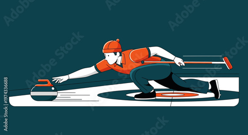 Curling Athlete Slides Stone with Precision and Grace