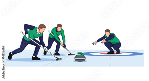 Curling Athletes In Action During A Competitive Ice Sport Match