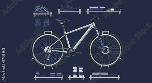 Cycling Gear Storage With Mountain Bike And Accessories